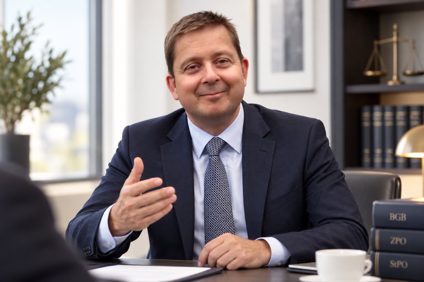 Rechtsanwalt Claudius Schmalschläger im Beratungsgespräch in seiner Kanzlei